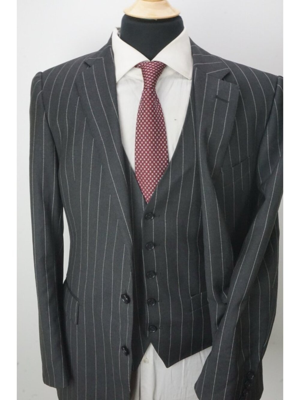 Polo by Ralph Lauren Bradford Gray Striped 3 Pc Suit Jacket Pants Vest 40L